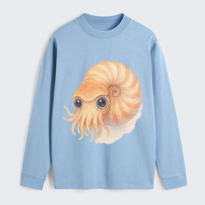 Baby Nautilus - spiral shell, tentacles peeking, ancient eyes, - Classic Long Sleeve Shirt - Light Blue