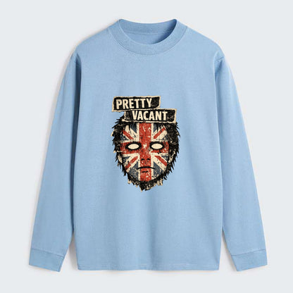 PRETTY VACANT | Blank stare Union Jack face | Empty expression | Punk - Classic Long Sleeve Shirt - Light Blue