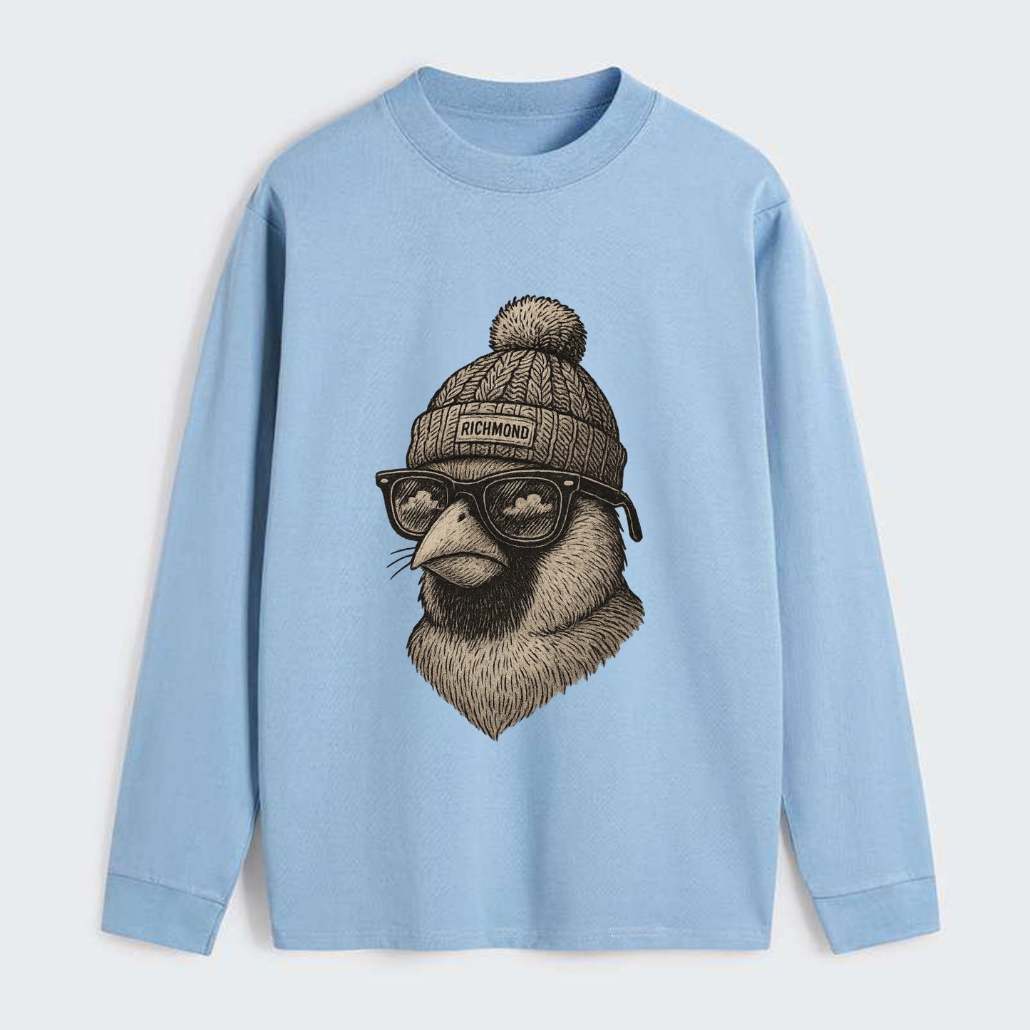 Virginia Cardinal wearing Richmond beanie with pom pom and wayfarer - Classic Long Sleeve Shirt - Light Blue