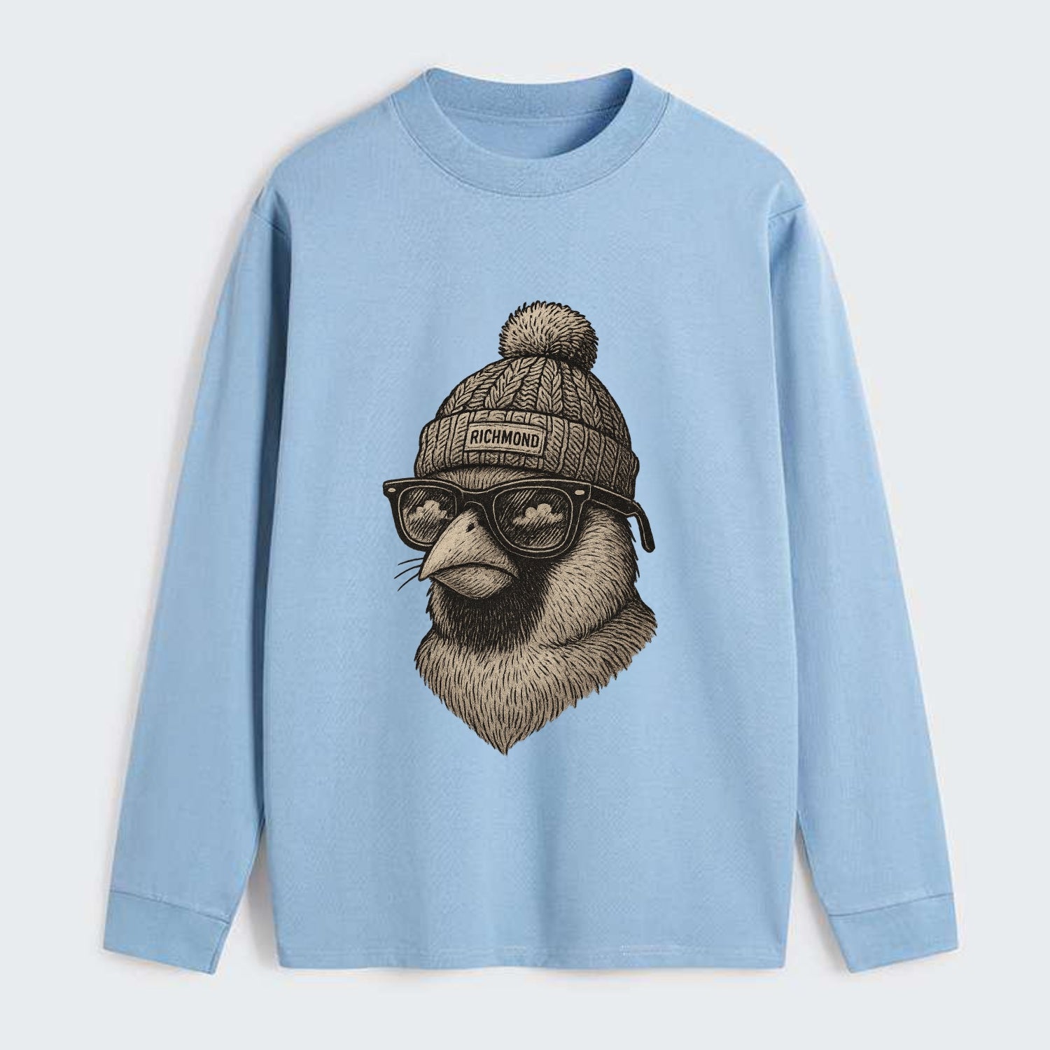 Virginia Cardinal wearing Richmond beanie with pom pom and wayfarer - Classic Long Sleeve Shirt - Light Blue