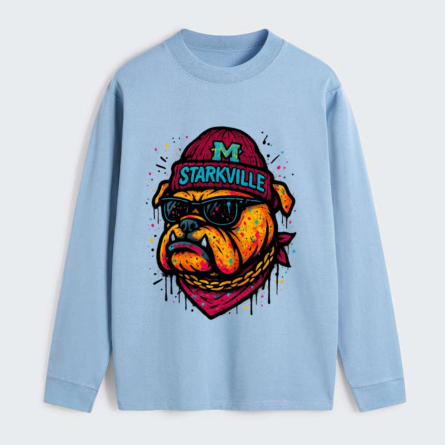 Starkville Bulldog wearing Mississippi State beanie with M patch - Classic Long Sleeve Shirt - Light Blue