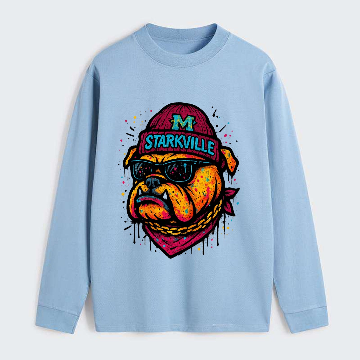 Starkville Bulldog wearing Mississippi State beanie with M patch - Classic Long Sleeve Shirt - Light Blue