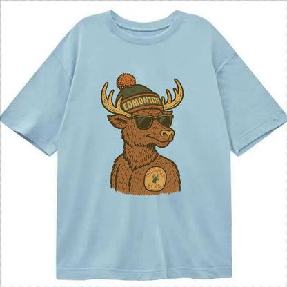 Edmonton Elk wearing Edmonton beanie with pom pom and wayfarer sunglasses - Classic T-shirt - Light Blue