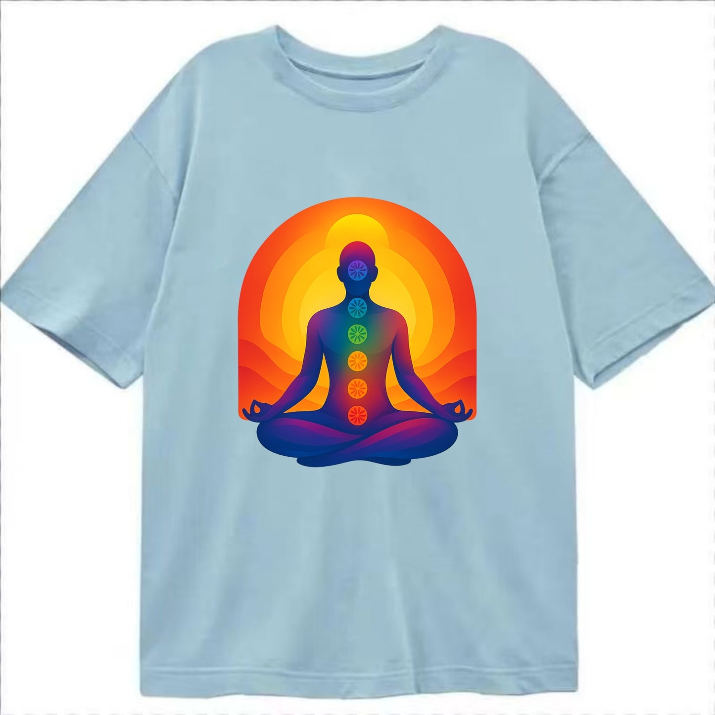 Sunset Meditation - Figure in lotus pose Classic T-shirt - Light Blue