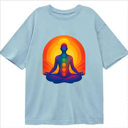 Sunset Meditation - Figure in lotus pose Classic T-shirt - Light Blue