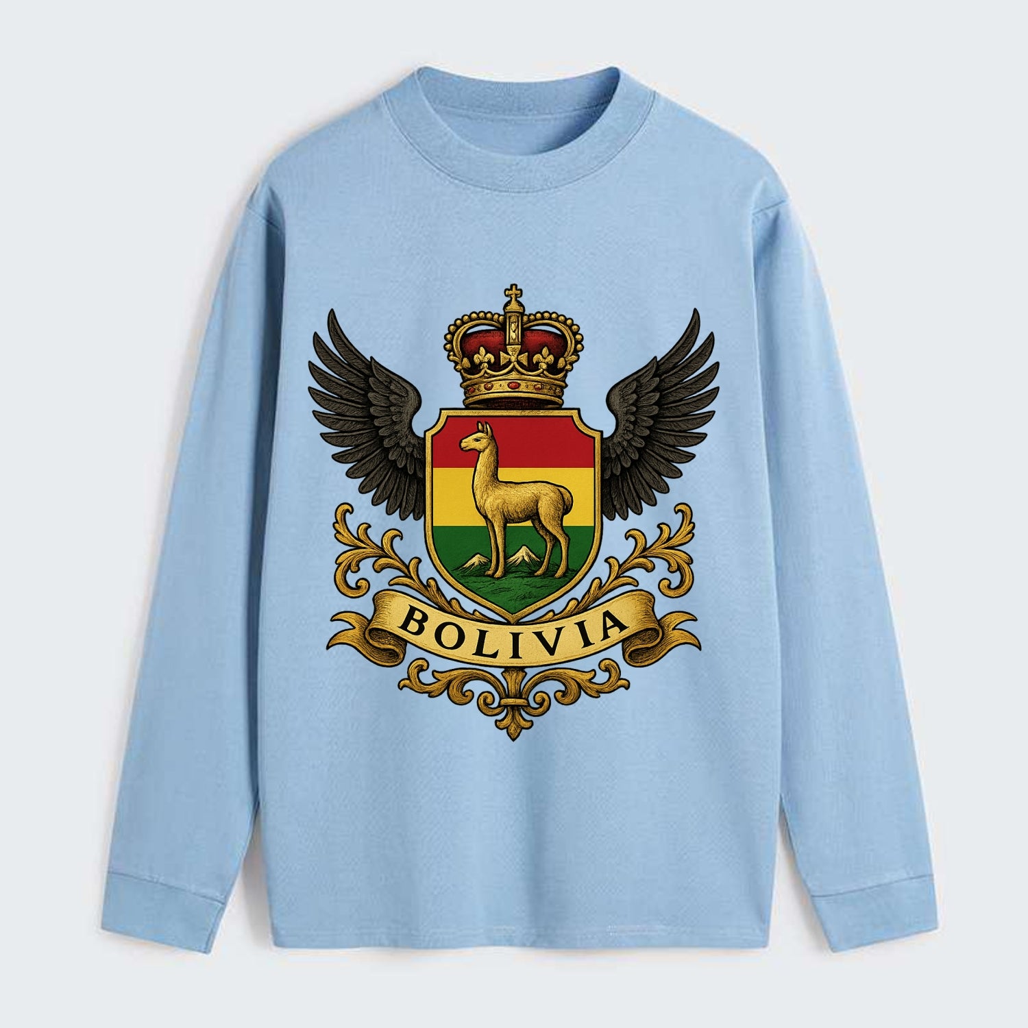 Bolivia Llama Emblem  - Classic Long Sleeve Shirt - Light Blue