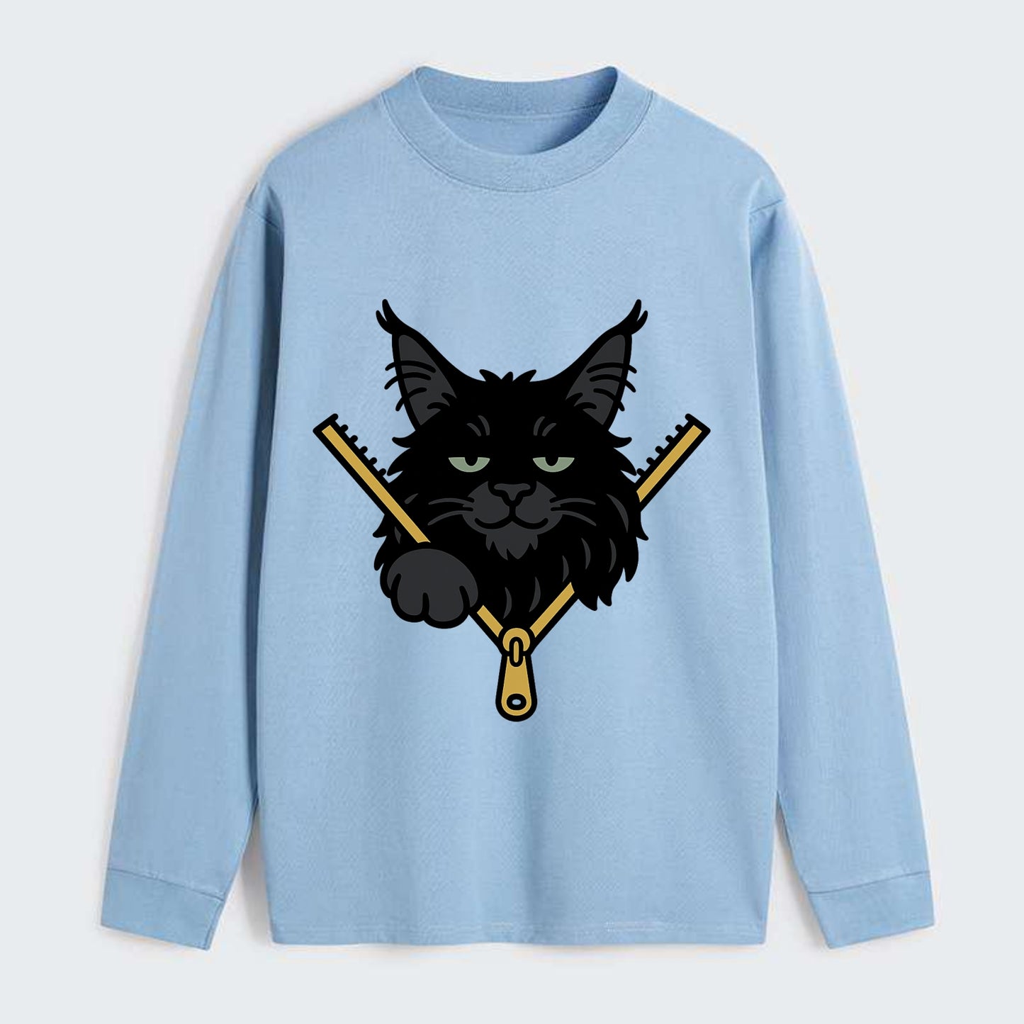Black Maine Coon - Classic Long Sleeve Shirt - Light Blue