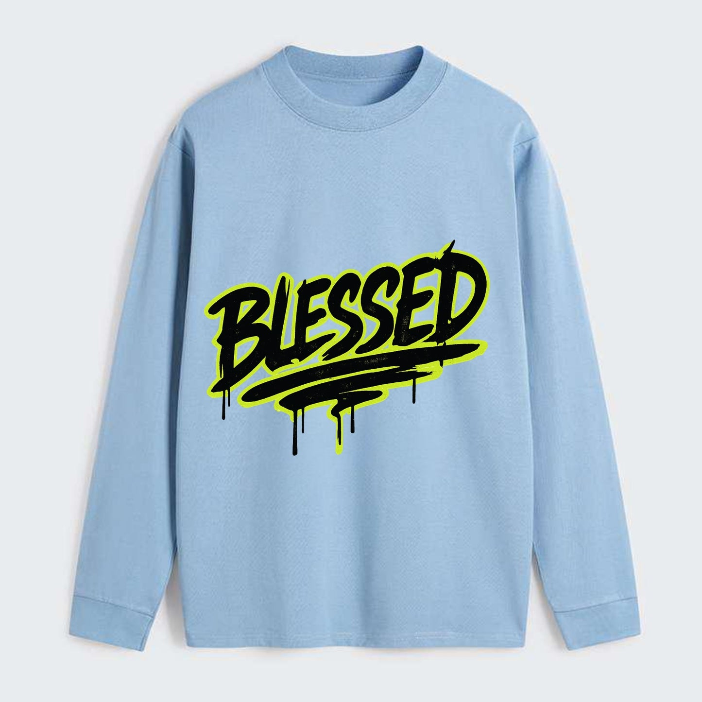 Bold typography design - "BLESSED" - recognizing good fortune, abundance - Classic Long Sleeve Shirt - Light Blue