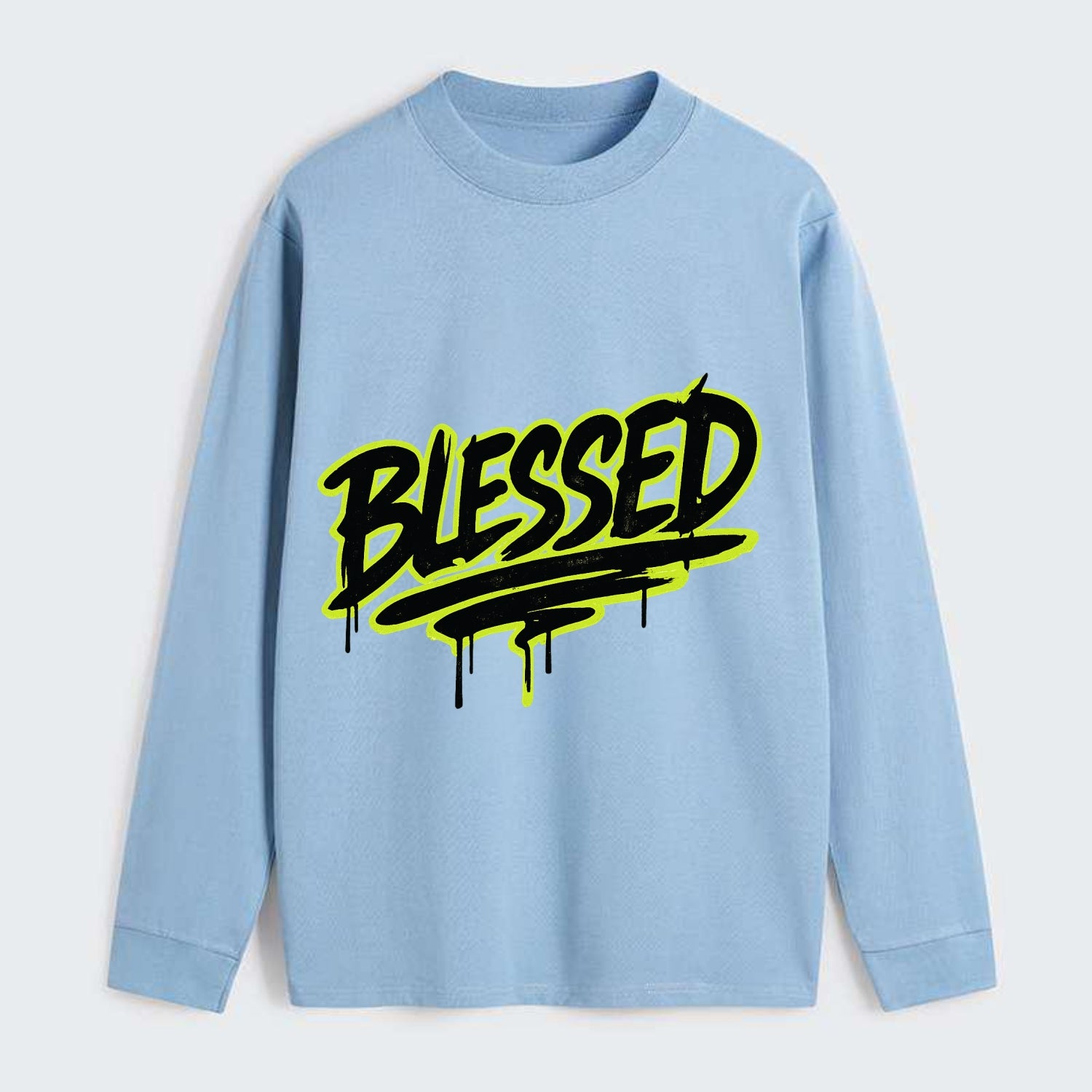 Bold typography design - "BLESSED" - recognizing good fortune, abundance - Classic Long Sleeve Shirt - Light Blue