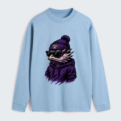 Fort Worth Horned Frog wearing TCU beanie with frog patch - Classic Long Sleeve Shirt - Light Blue