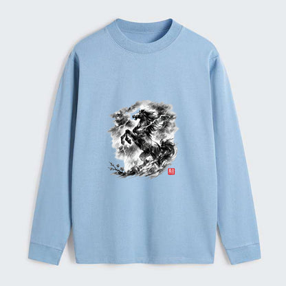 THUNDER HORSE | Storm horse with lightning elements | Dramatic storm - Classic Long Sleeve Shirt - Light Blue