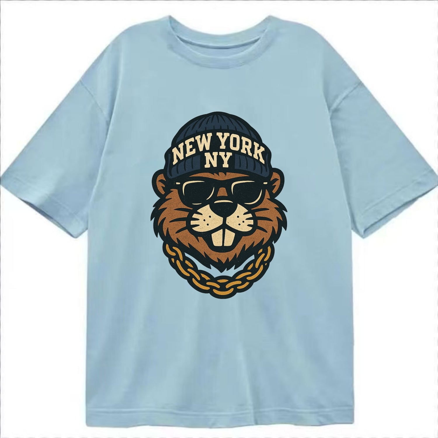 {"animal":"beaver","locationText":"NEW YORK","initials":"NY","beanieColor":"navy", - Classic T-shirt - Light Blue