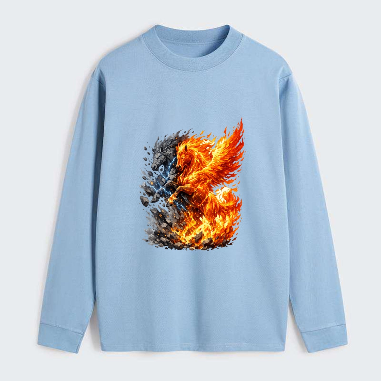 THUNDER FIRE | Horse combining lightning and flame | Electric fire | - Classic Long Sleeve Shirt - Light Blue