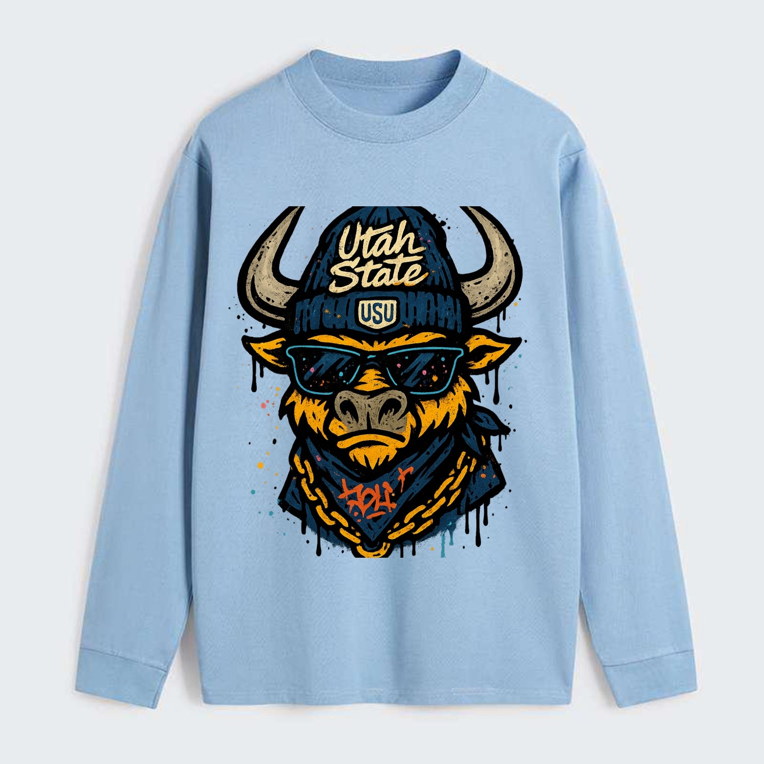 Logan Aggie wearing Utah State beanie with USU patch - Classic Long Sleeve Shirt - Light Blue