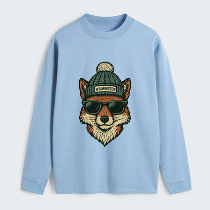 Delaware Gray Fox wearing Wilmington beanie with pom pom and wayfarer - Classic Long Sleeve Shirt - Light Blue