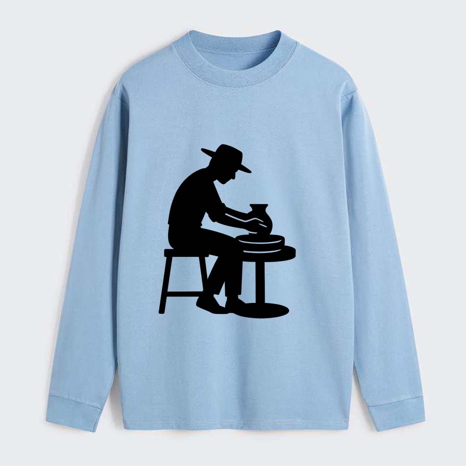 Potter shaping clay on wheel - Classic Long Sleeve Shirt - Light Blue