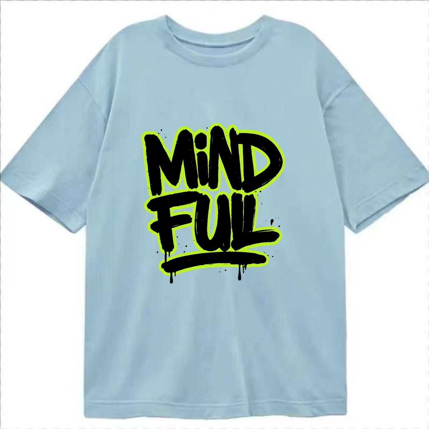 Bold typography design - "MINDFUL" - present awareness, conscious living - Classic T-shirt - Light Blue