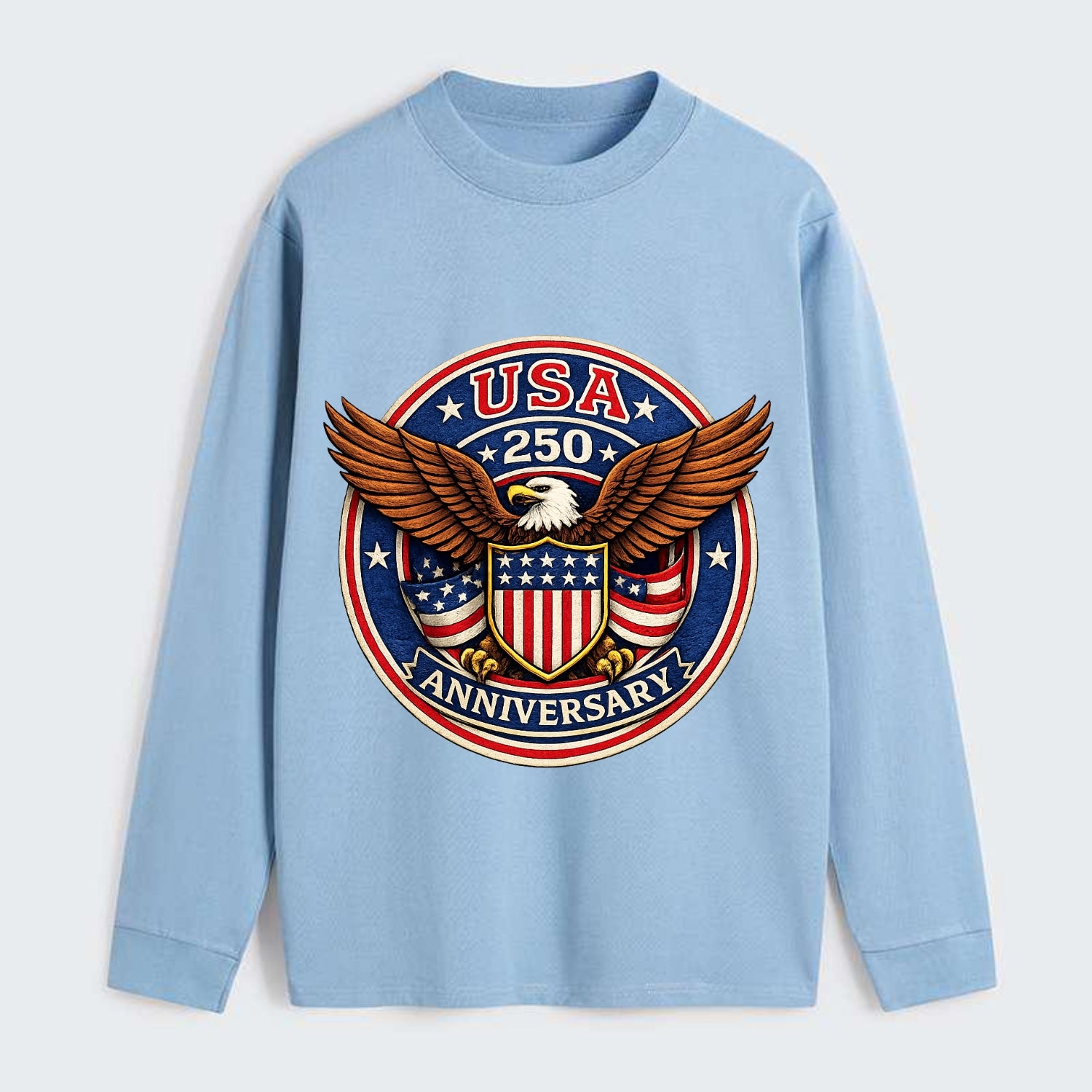 Usa 250 Anniversary Eagle Shield Emblem - Classic Long Sleeve Shirt - Light Blue