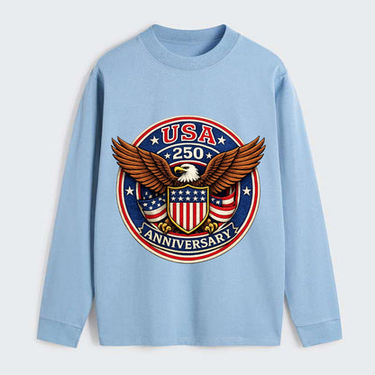 Usa 250 Anniversary Eagle Shield Emblem - Classic Long Sleeve Shirt - Light Blue