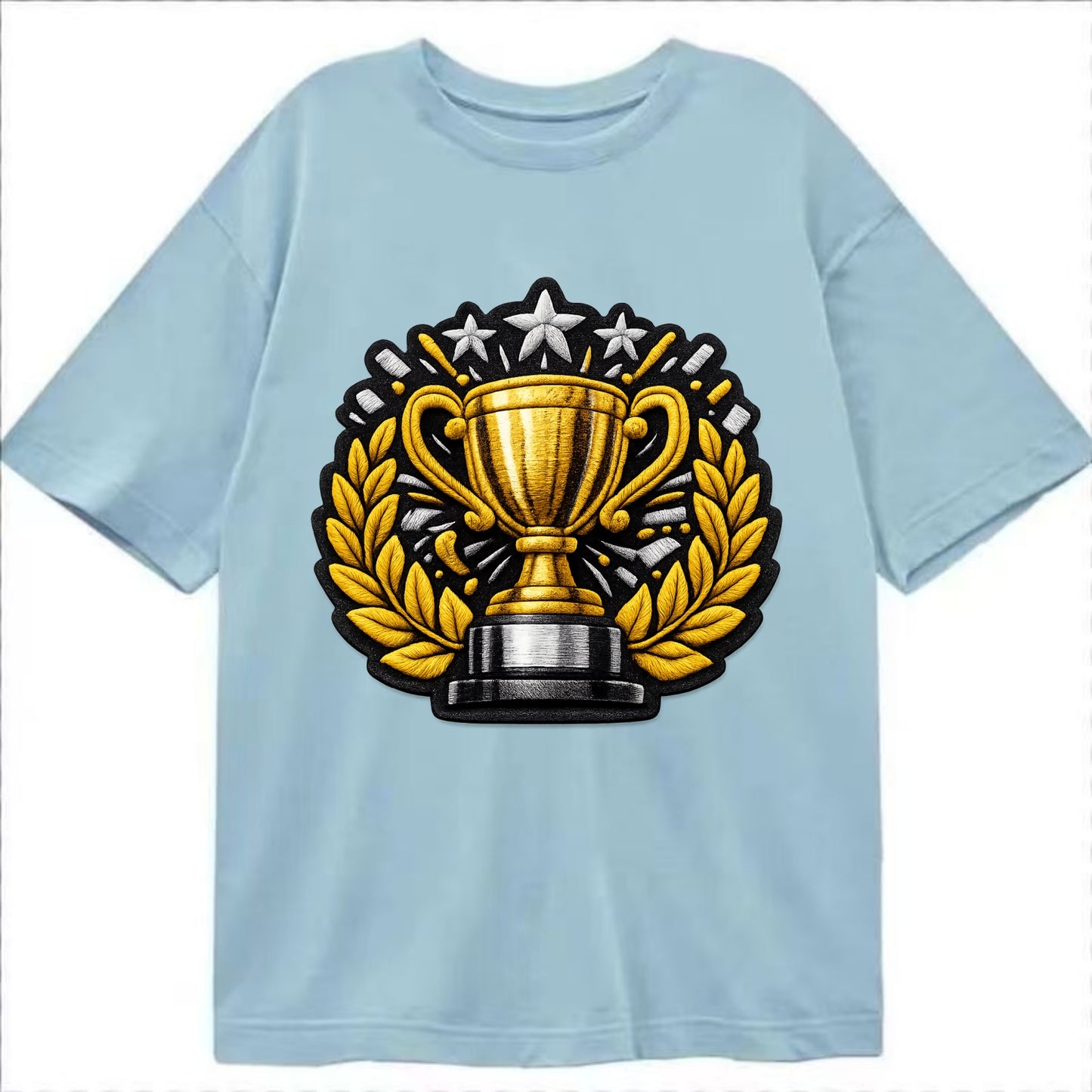 Embroidered patch design - CHAMPIONSHIP TROPHY - golden trophy cup with laurels - Classic T-shirt - Light Blue