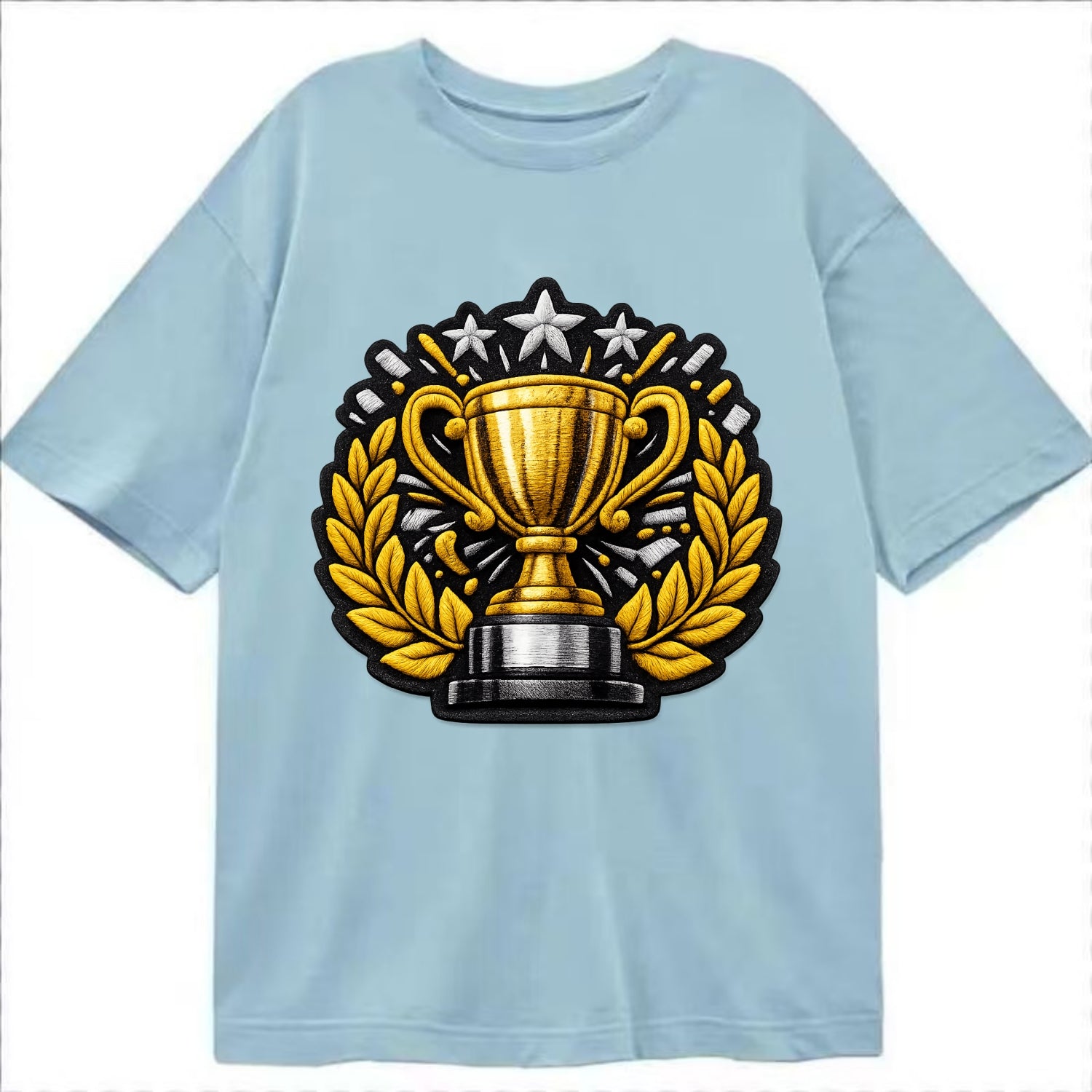 Embroidered patch design - CHAMPIONSHIP TROPHY - golden trophy cup with laurels - Classic T-shirt - Light Blue