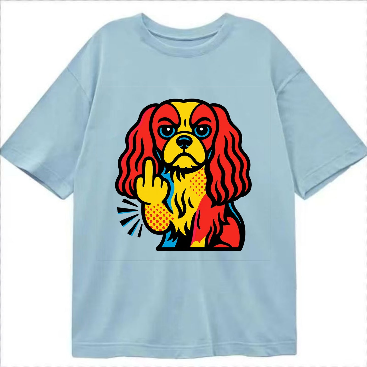 Cavalier King Charles Spaniel with long ears, regal paw giving finger - Classic T-shirt - Light Blue