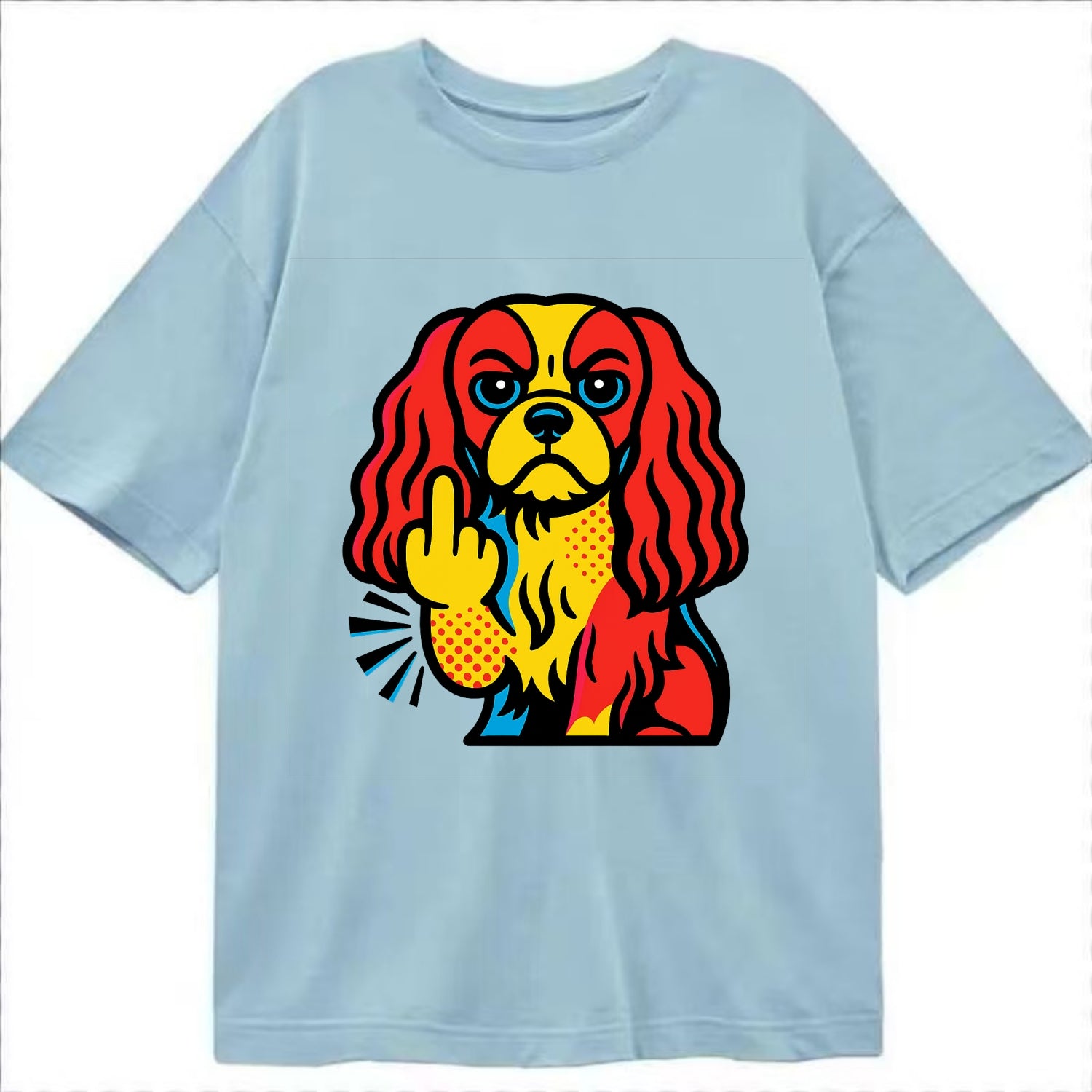 Cavalier King Charles Spaniel with long ears, regal paw giving finger - Classic T-shirt - Light Blue