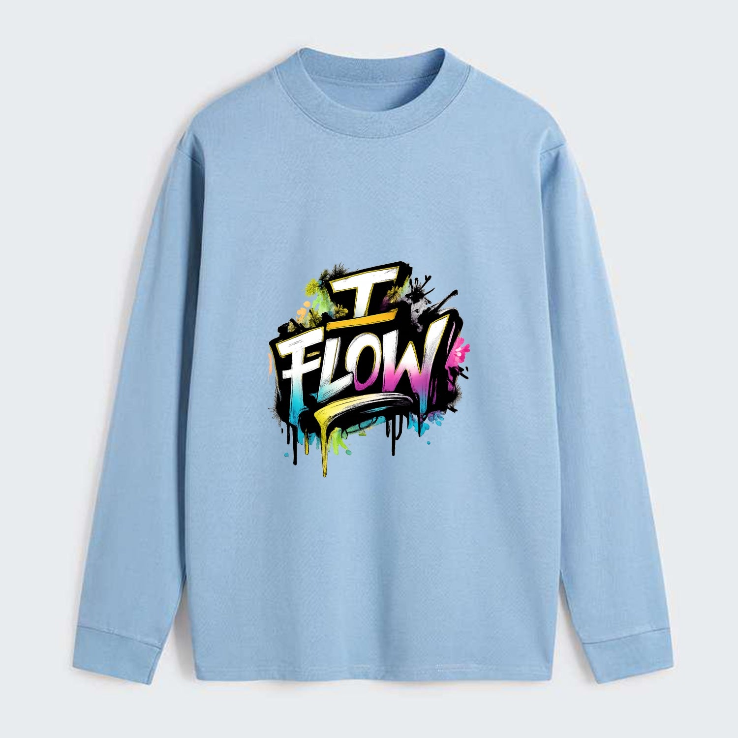 Bold typography design - "I FLOW" - going with life, easy movement - Classic Long Sleeve Shirt - Light Blue