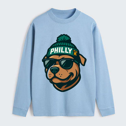 Philly Pitbull wearing Eagles beanie with Liberty Bell patch and - Classic Long Sleeve Shirt - Light Blue