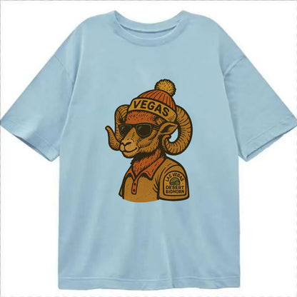 Las Vegas Desert Bighorn wearing Vegas beanie with pom pom and wayfarer sunglasses - Classic T-shirt - Light Blue