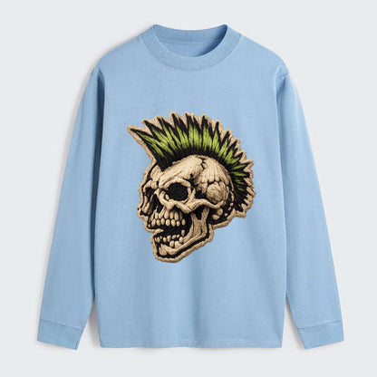 MOHAWK SKULL - punk skull with mohawk in neon green and black , punk - Classic Long Sleeve Shirt - Light Blue