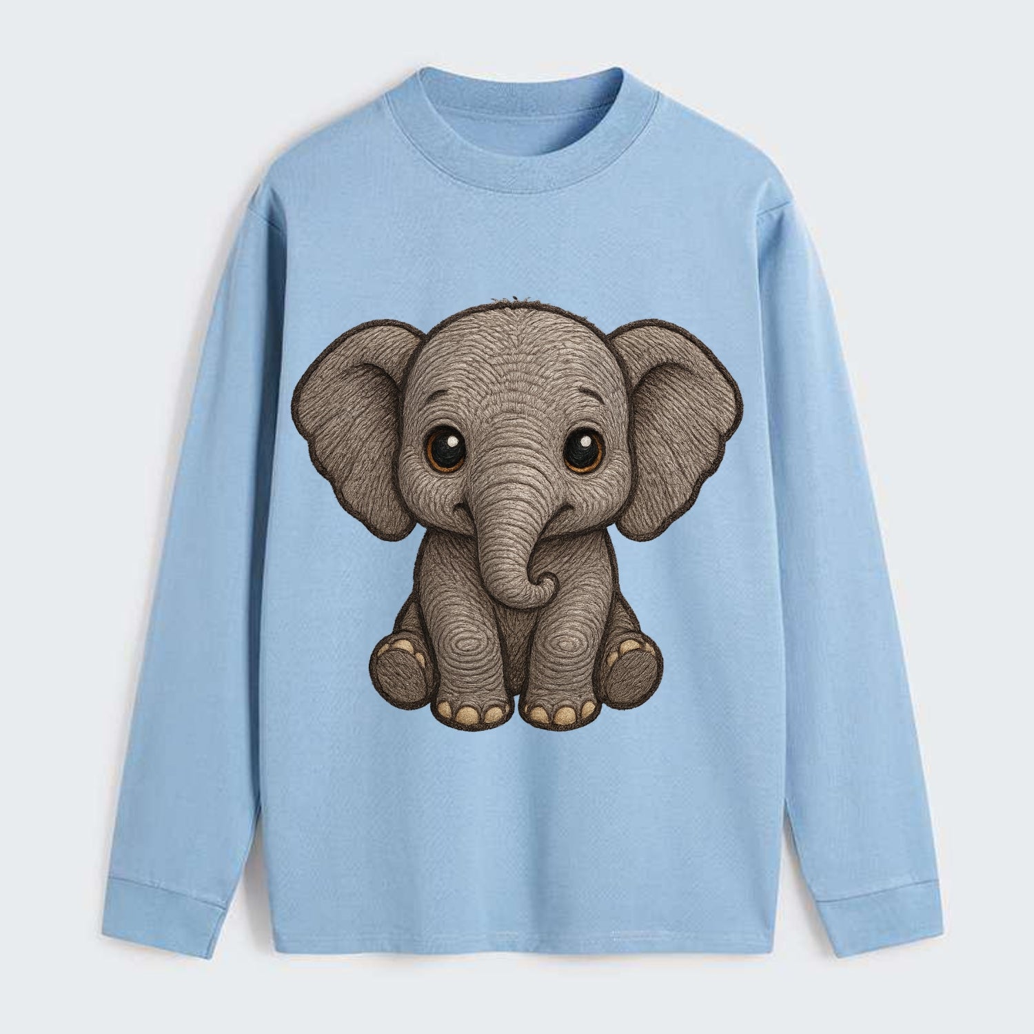 Baby Elephant - gray wrinkly, tiny trunk, large floppy ears, kind dark - Classic Long Sleeve Shirt - Light Blue
