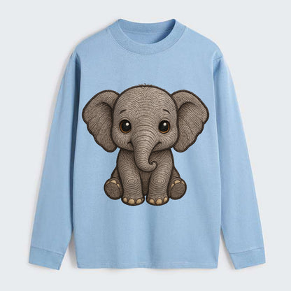 Baby Elephant - gray wrinkly, tiny trunk, large floppy ears, kind dark - Classic Long Sleeve Shirt - Light Blue