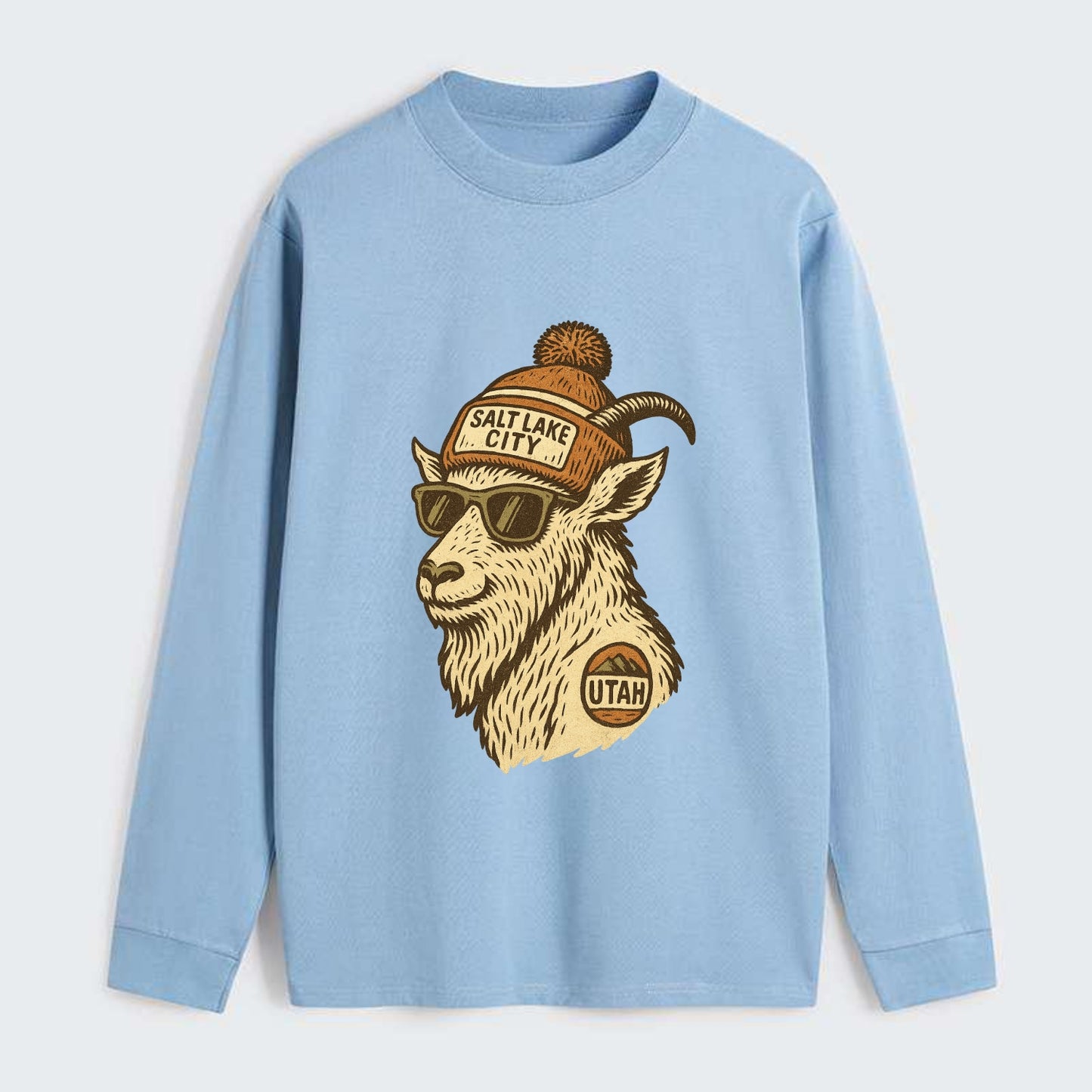 Utah Mountain Goat wearing Salt Lake City beanie with pom pom and - Classic Long Sleeve Shirt - Light Blue