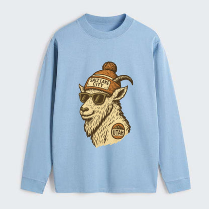 Utah Mountain Goat wearing Salt Lake City beanie with pom pom and - Classic Long Sleeve Shirt - Light Blue