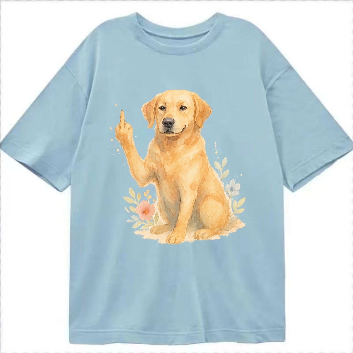 Labrador Retriever yellow sitting pretty, friendly face, strong paw up with sass - Classic T-shirt - Light Blue