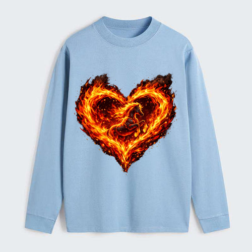 HEART OF FIRE | Flaming heart with horse silhouette inside | Passion - Classic Long Sleeve Shirt