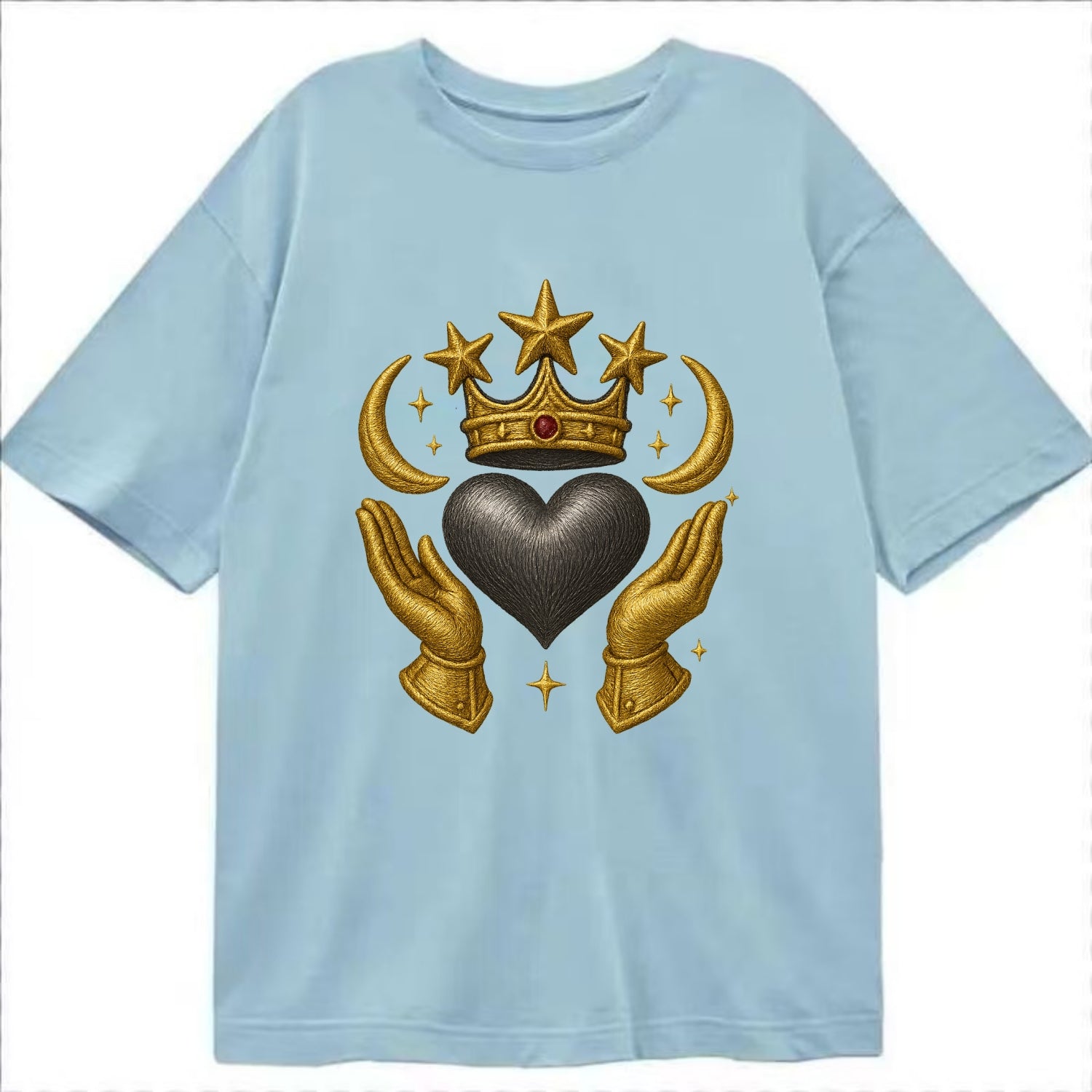 Sun goddess crown radiating golden rays over a midnight heart with henna-adorned - Classic T-shirt - Light Blue