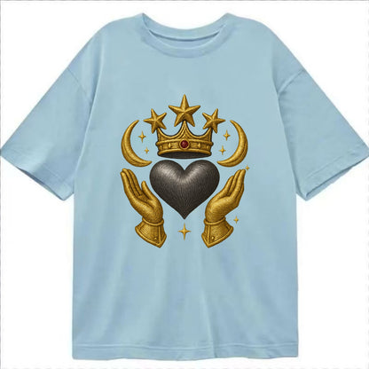 Sun goddess crown radiating golden rays over a midnight heart with henna-adorned - Classic T-shirt - Light Blue