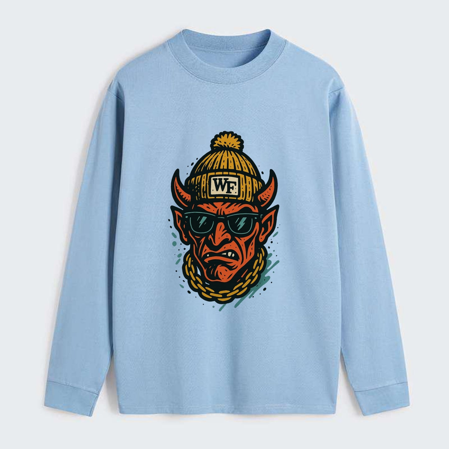 Winston-Salem Demon wearing Wake Forest beanie with WF patch - Classic Long Sleeve Shirt - Light Blue