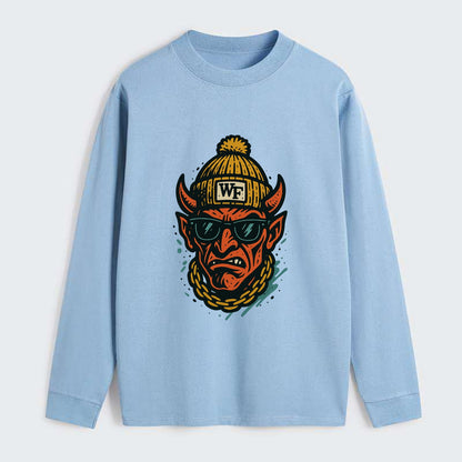 Winston-Salem Demon wearing Wake Forest beanie with WF patch - Classic Long Sleeve Shirt - Light Blue