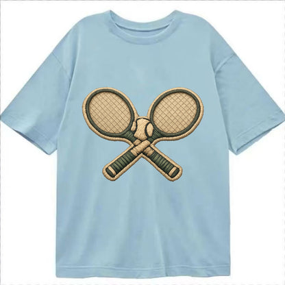 Embroidered patch design - TENNIS RACKET CROSSED - tennis rackets with ball in - Classic T-shirt - Light Blue