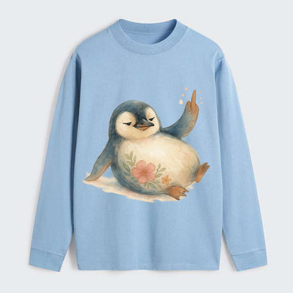 chubby penguin sliding on belly, one flipper up giving attitude - Classic Long Sleeve Shirt - Light Blue