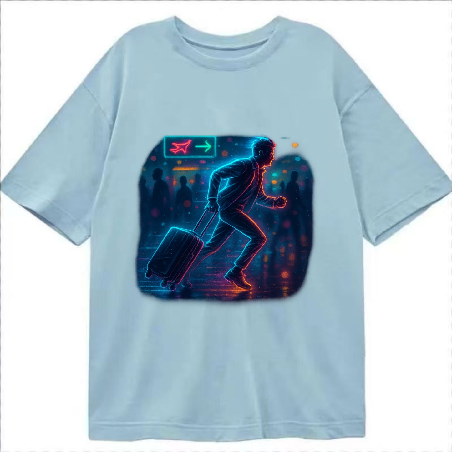 person running with luggage through crowded airport terminal - Classic T-shirt - Light Blue