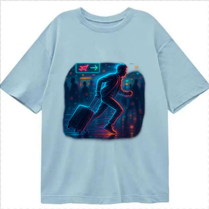 person running with luggage through crowded airport terminal - Classic T-shirt - Light Blue