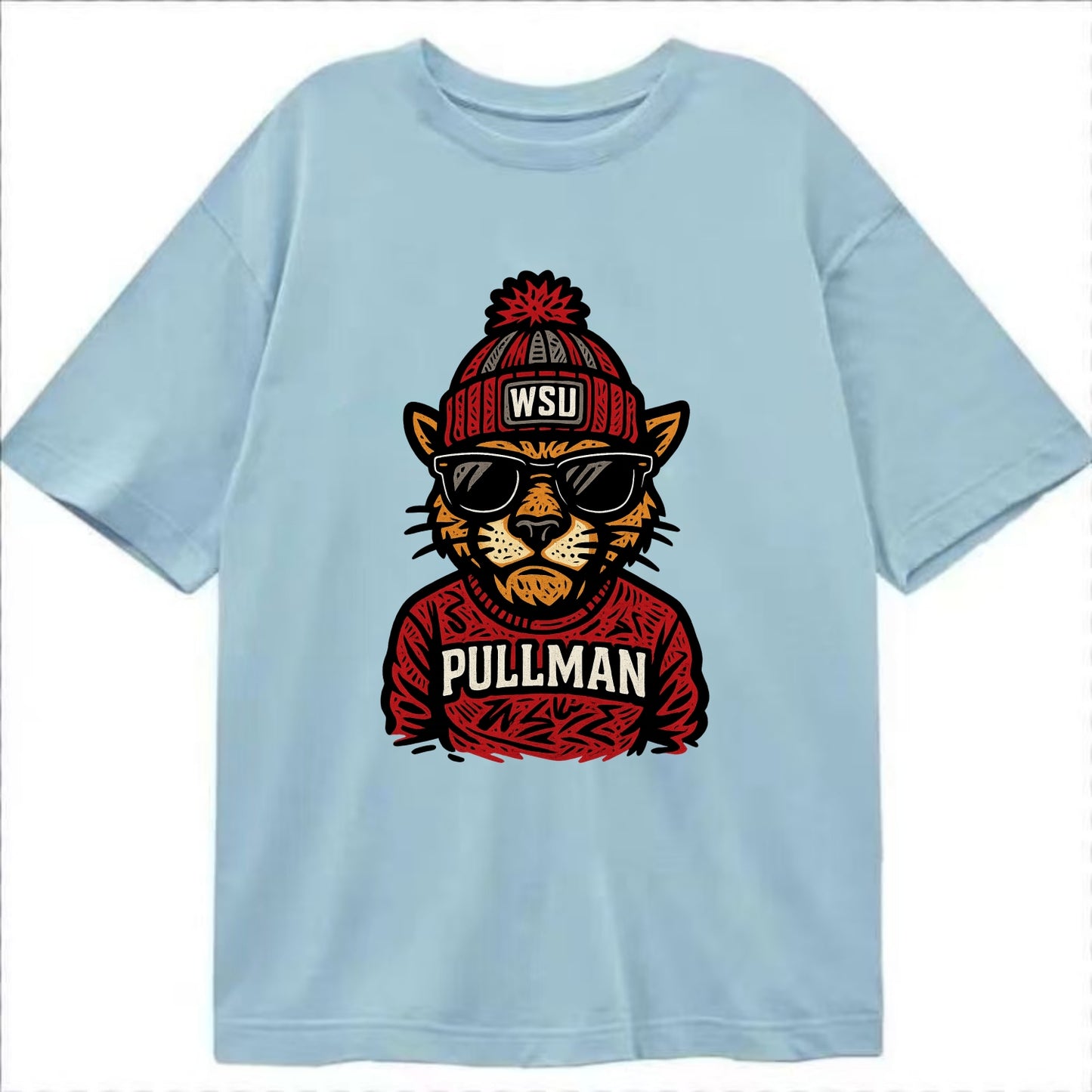Pullman Cougar wearing Washington State beanie with WSU patch - Classic T-shirt - Light Blue