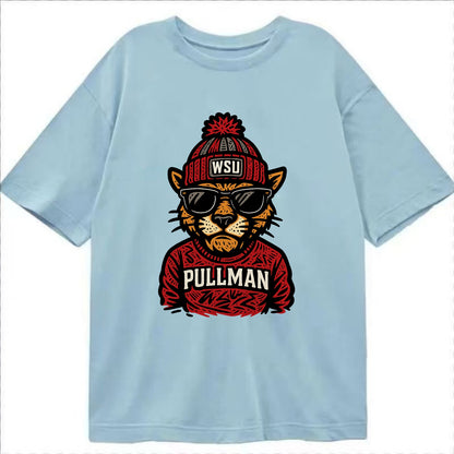 Pullman Cougar wearing Washington State beanie with WSU patch - Classic T-shirt - Light Blue