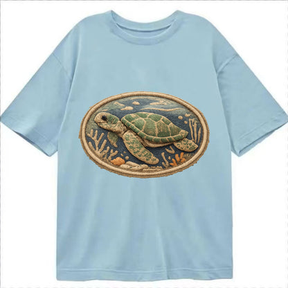 SEA TURTLE - swimming turtle in green and blue , ocean life - Classic T-shirt - Light Blue