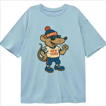 New York Rat wearing Giants beanie with subway patch and wayfarer sunglasses - Classic T-shirt - Light Blue