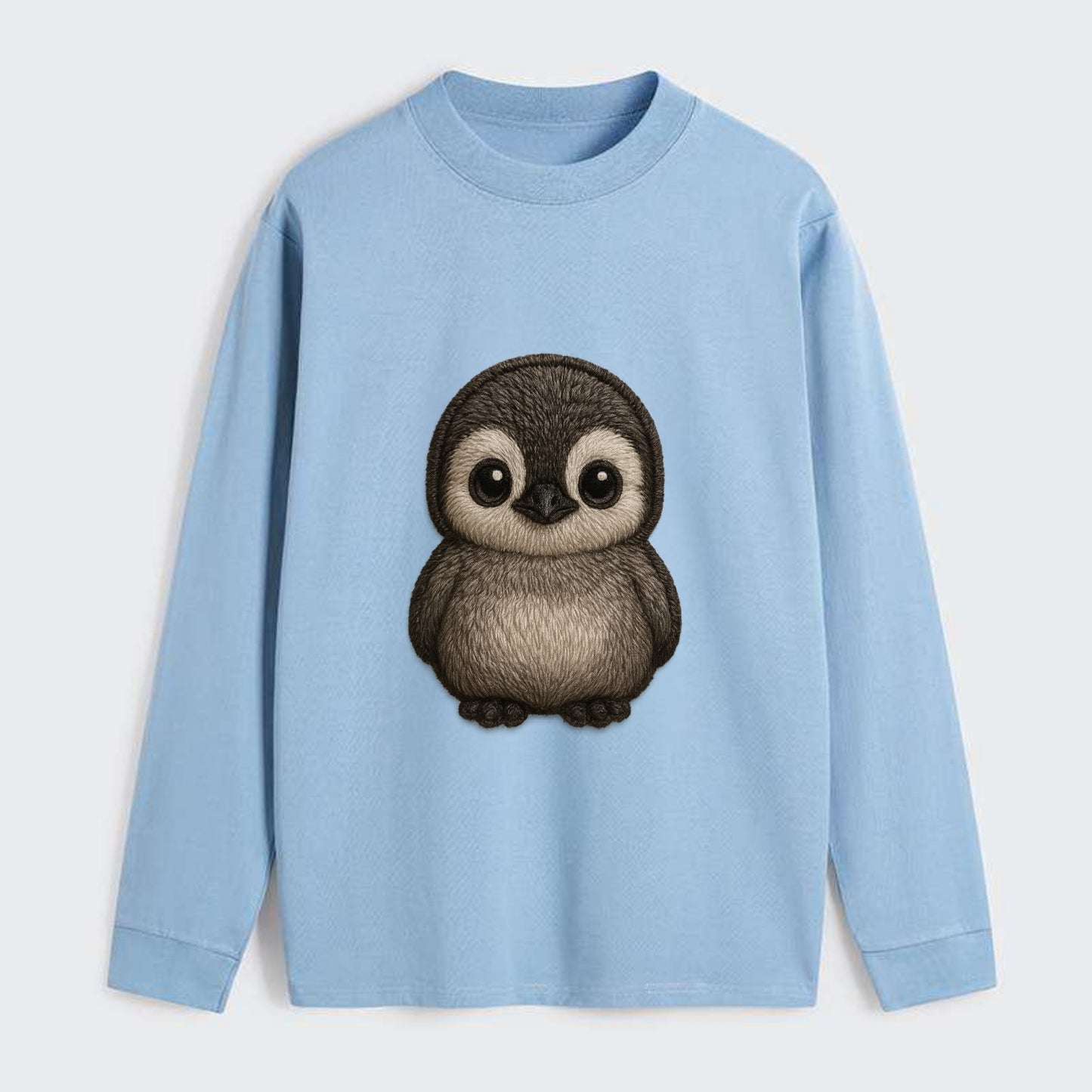 Baby Penguin Chick - gray fluffy, white face, round body, front-facing, - Classic Long Sleeve Shirt - Light Blue